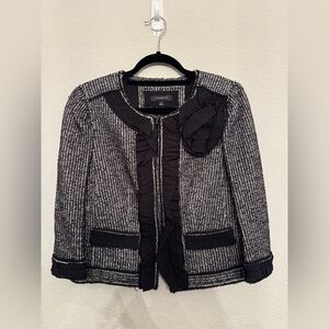 Ann Taylor Black and White Tweed Wool Cropped Blazer